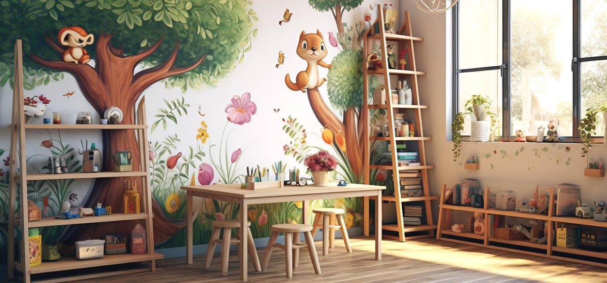 Nowoczesny pokój dziewczynki z motywami z natury