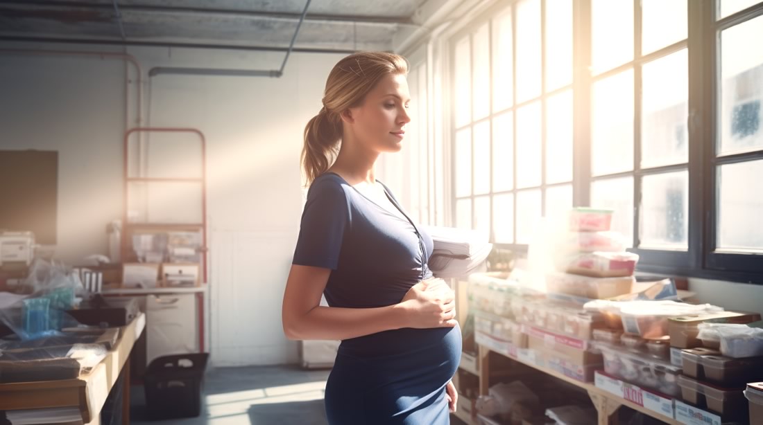 Kobieta w ciąży w magazynie wysyłkowym