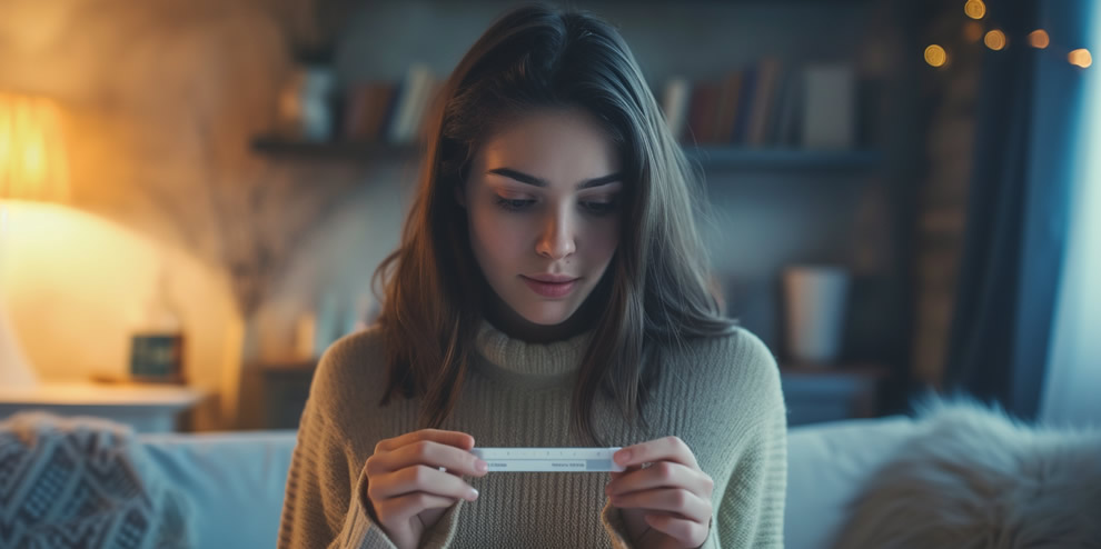 Kobieta z testem ciążowym