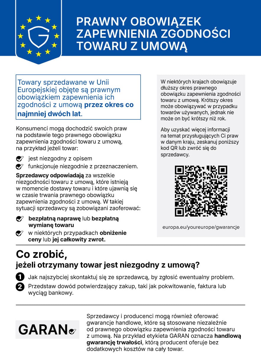 Unijna informacja o prawnym obowiązku zapewnienia zgodności towaru z umową