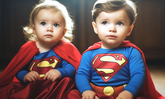 Dziewczynka i chłopczyk w kostiumach supermana